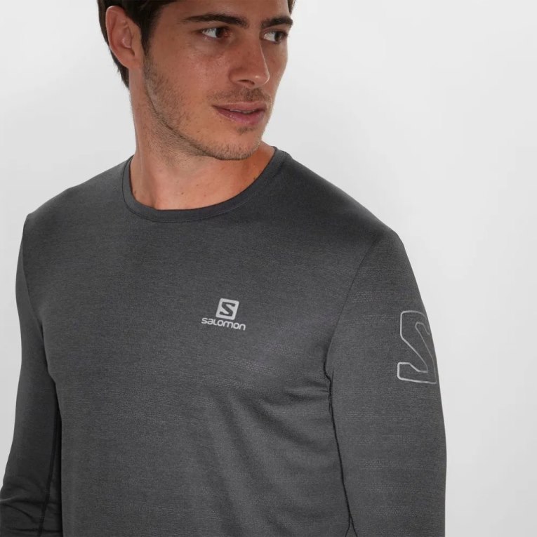 Camiseta Salomon Outline Long Sleeve Hombre Negros | MX TVOX390